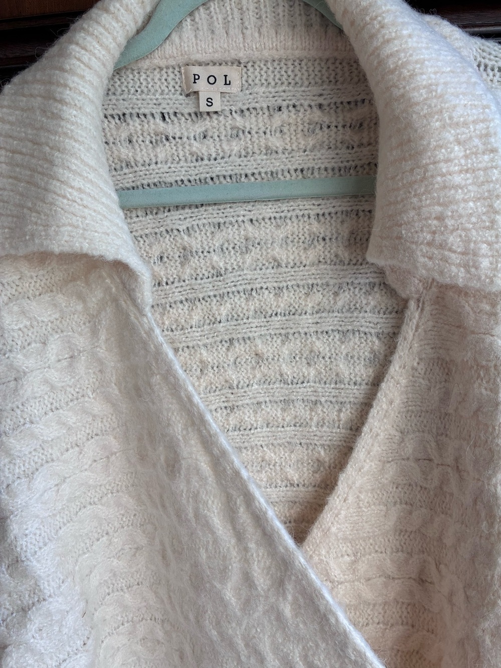 POL Cream Surplice Cable Knit Balloon Sleeve Sweater NWOT Size S - Picture 5 of 11